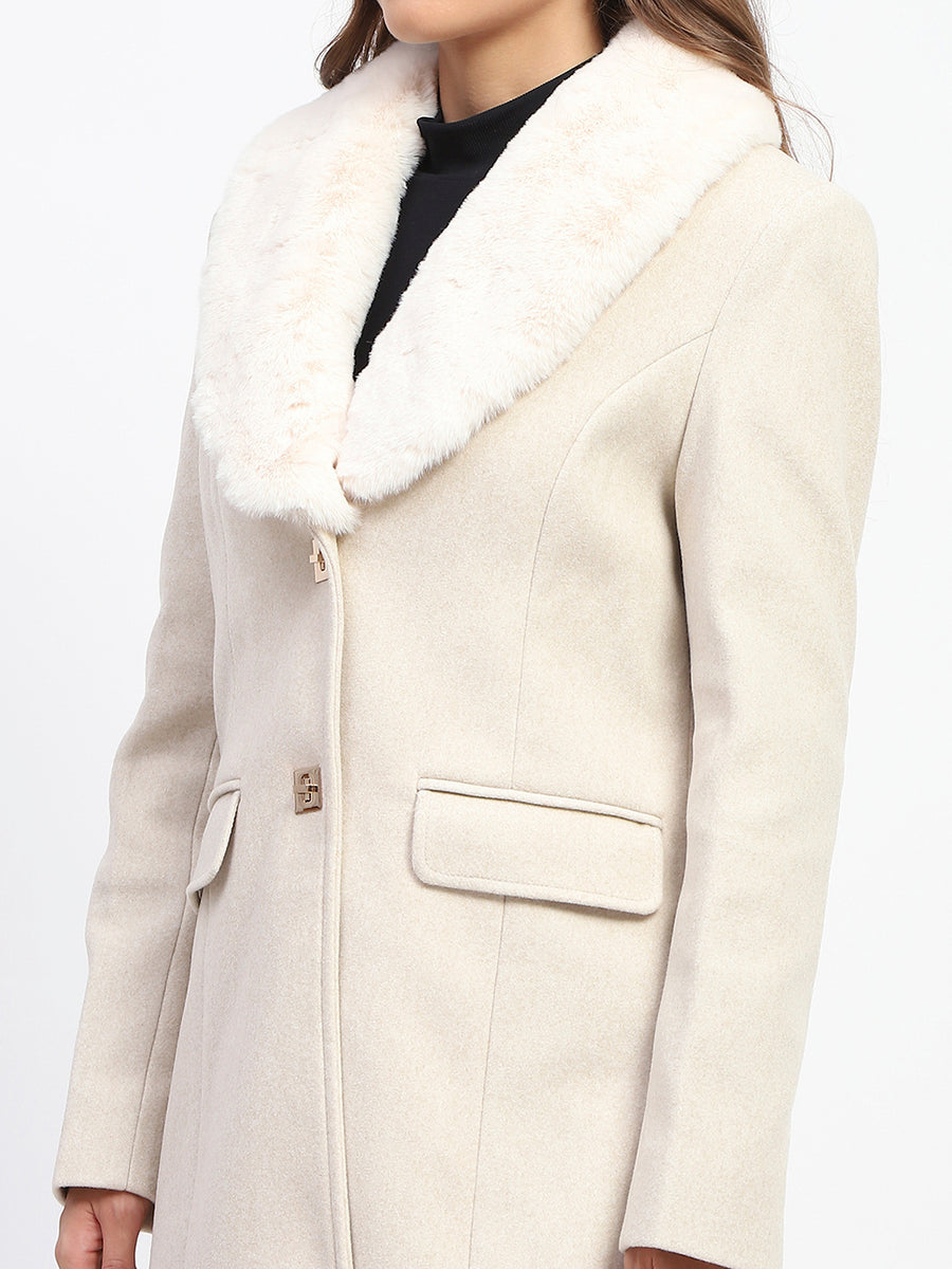 Madame Fur Collared Off White Long Coat