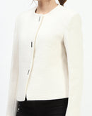 Madame Metal Buttoned Crew Neck Beige Short Coat