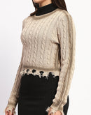 Madame Cable Knit Fawn Crop Sweater