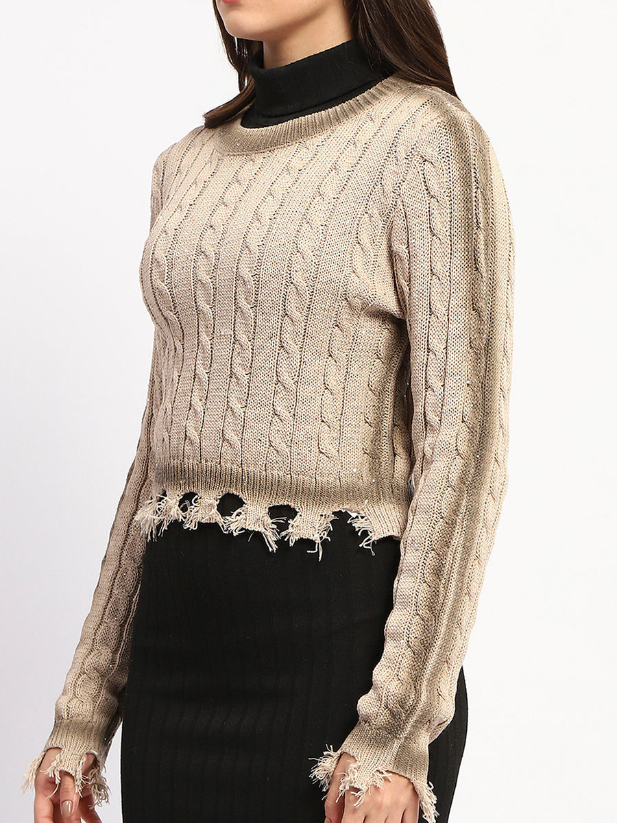 Madame Cable Knit Fawn Crop Sweater