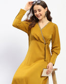 Madame Empire Waist Chain Accented Mustard Midi Dress