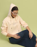 Madame Typography Print Hooded Beige Cotton Sweatshirt