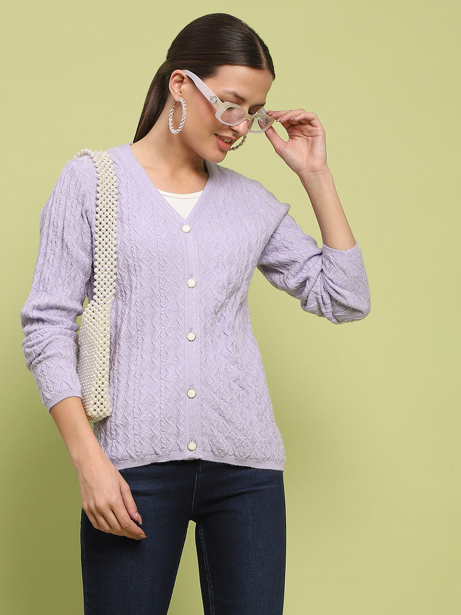 Madame Printed Cable Knit Mauve Cardigan