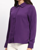 Madame Solid Purple Cuff Sleeve Shirt