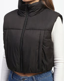 Madame High Neck Sleeveless Black Crop Puffer Jacket