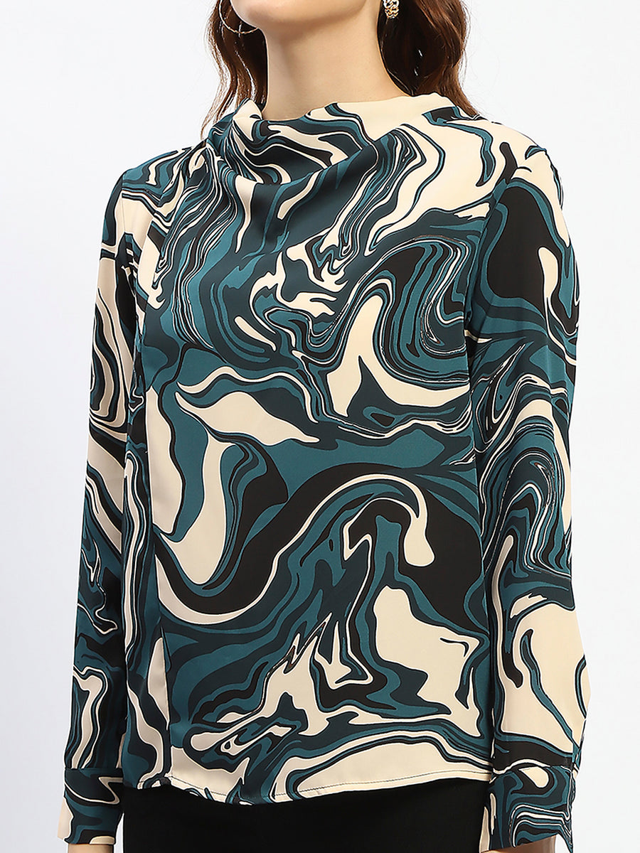 Madame Marble Print Teal Green Top