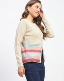 Madame Beige Striped Buttoned Cardigan