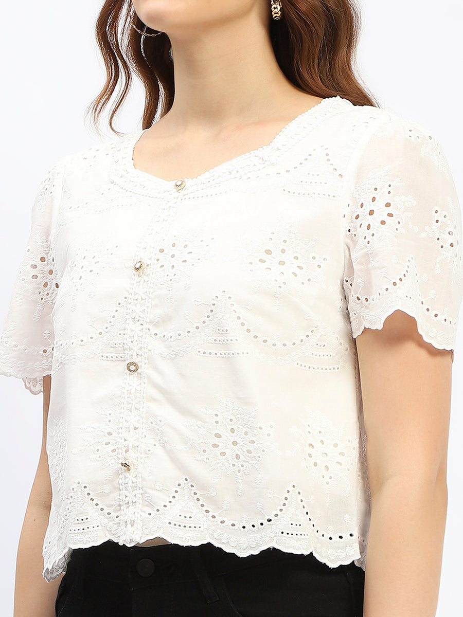 Madame Laced White Schiffli Cotton Top