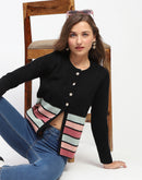 Madame Black Striped Buttoned Cardigan