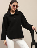 Madame Fleece Fur Attached Buttoned Black Zipper Sweatshirt