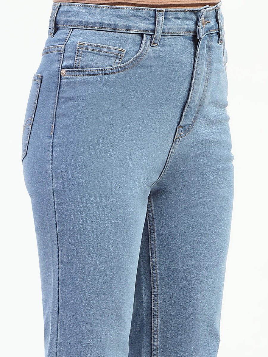 Madame Light Blue Straight Fit Cotton Jeans