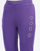 mSECRET Typography Adorned Elastic Waisted Cotton Purple Track Bottoms