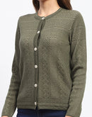 Madame Self-Designed Crew Neck Button Down Olive Green Cardigan