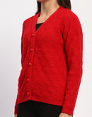 Madame Button Down Cable Knit Red Cardigan