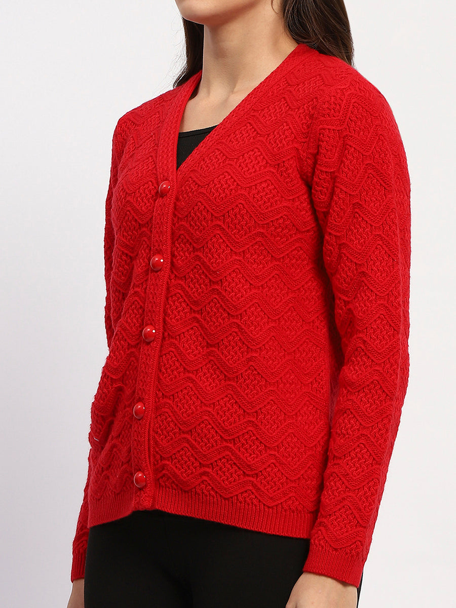 Madame Button Down Cable Knit Red Cardigan