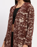 Madame Abstract Print Open Front Chocolate Brown Long Shrug