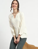 Madame Embroidered Boho Cotton Beige Top