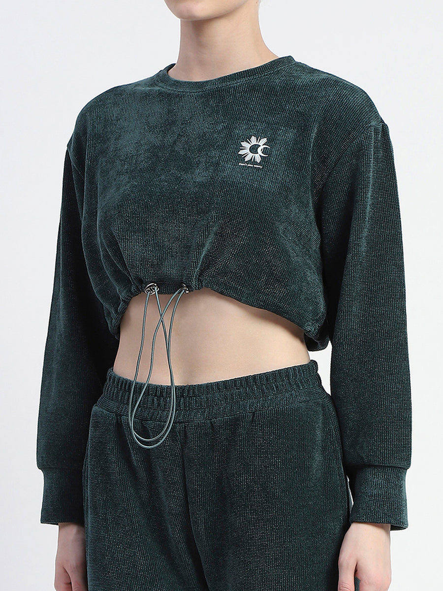 Madame Dusty Green Elasticated Waist Crop Sweatshirt and Bottom Co-ord Set