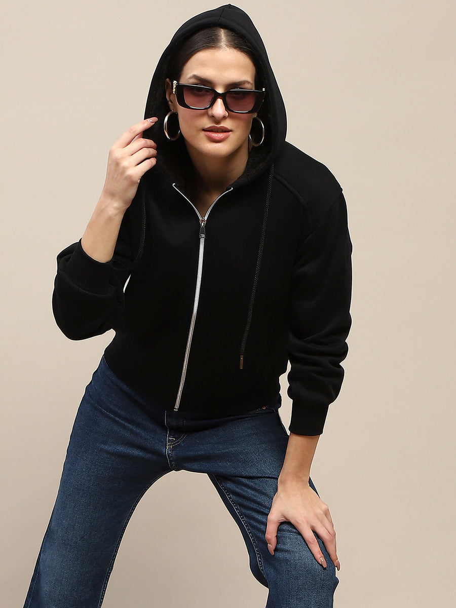 Madame Cotton Blend Black Zipped Sweatshirt