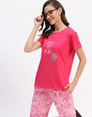 mSECRET Hot Pink Typographic Print Applique Night suit