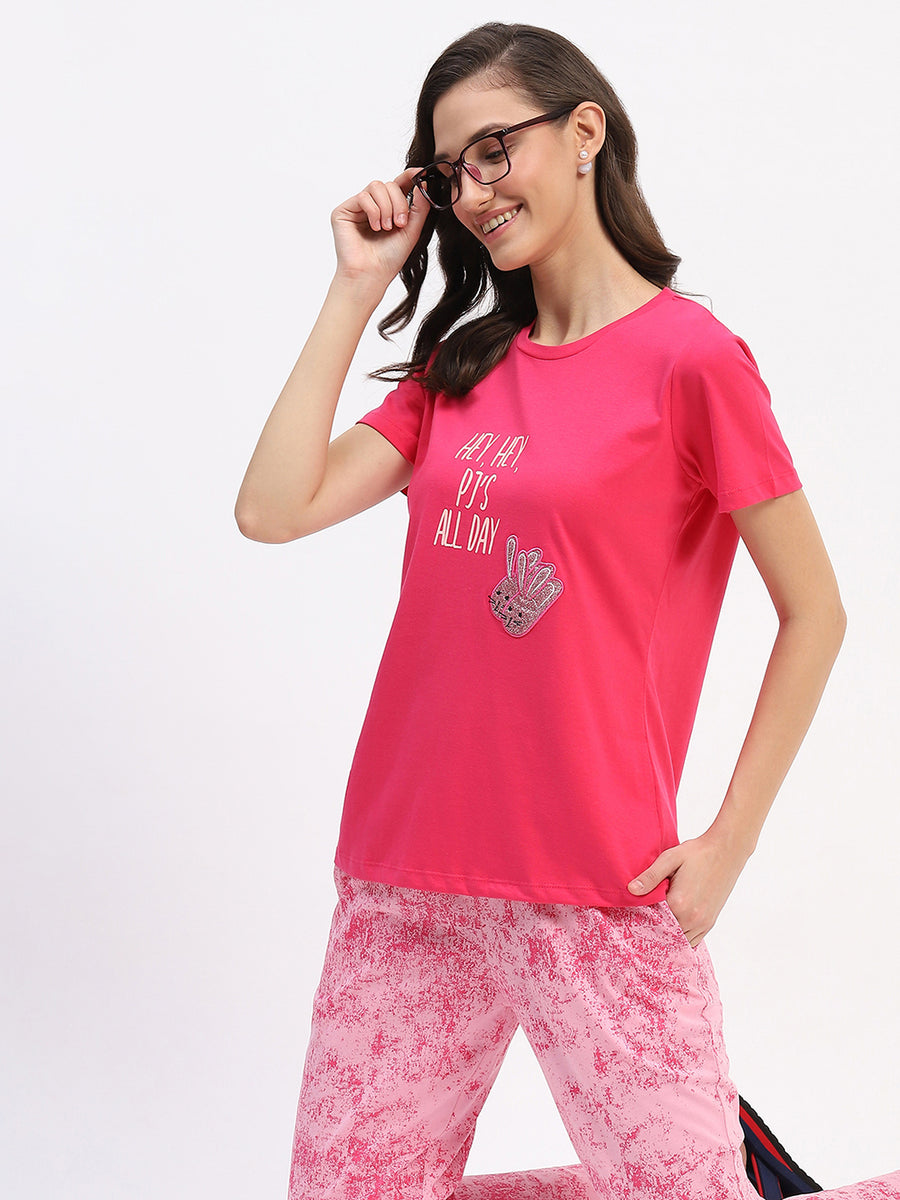 mSECRET Hot Pink Typographic Print Applique Night suit