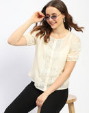 Madame Semi Sheer Off White Laced Cotton Top