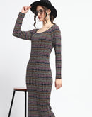 Madame Plaid Print Bodycon Multicolor Midi Dress