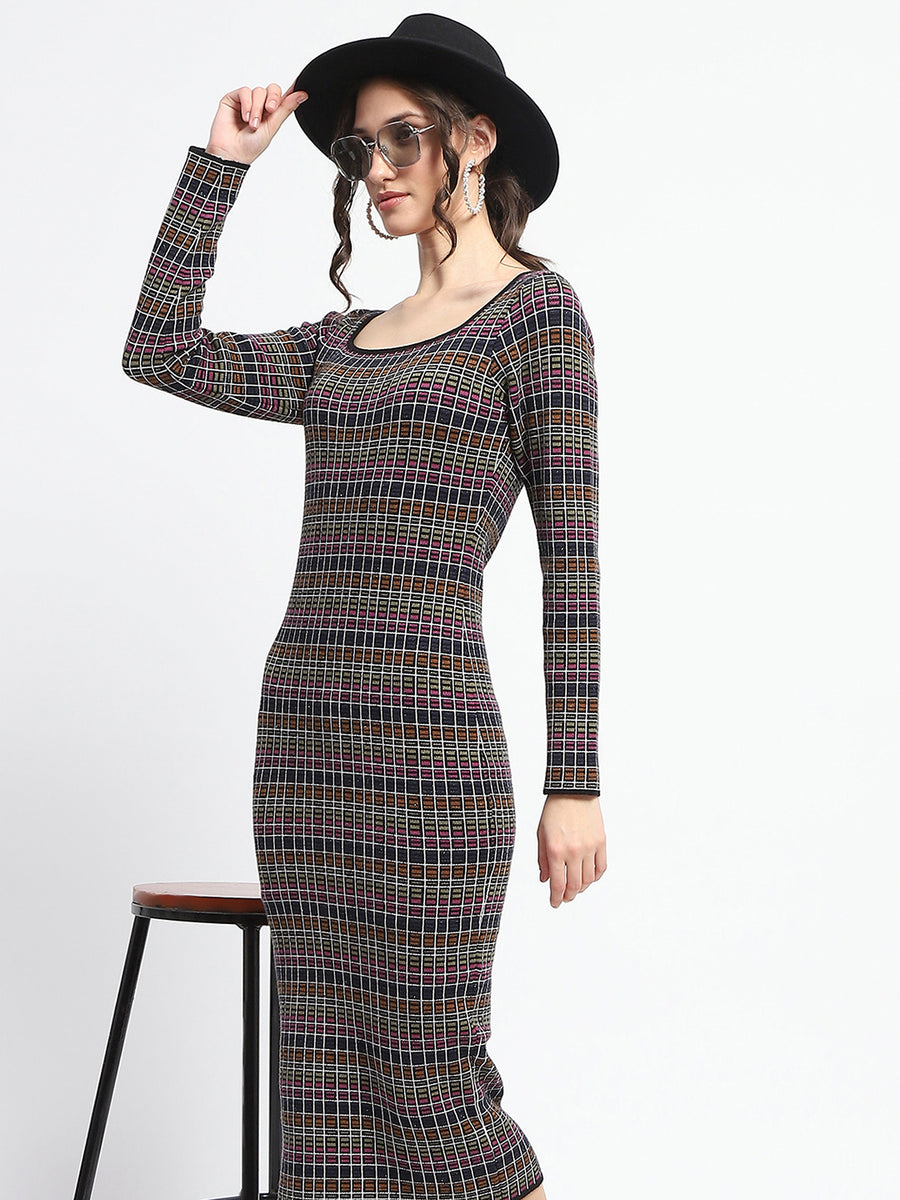 Madame Plaid Print Bodycon Multicolor Midi Dress