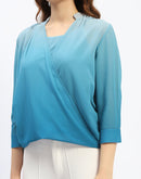 Madame Ombre Teal Mandarin Neck Drape Top