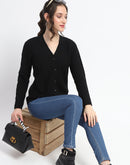 Madame Cable Knit V Neck Black Acrylic Blend Cardigan