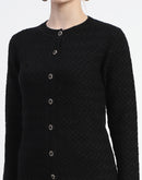 Madame Black Cable Knit Button Down Cardigan