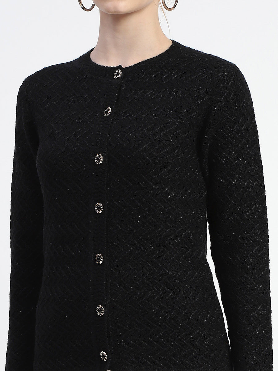 Madame Black Cable Knit Button Down Cardigan