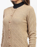 Madame Geometric Pattern Brown Crew Neck Cardigan