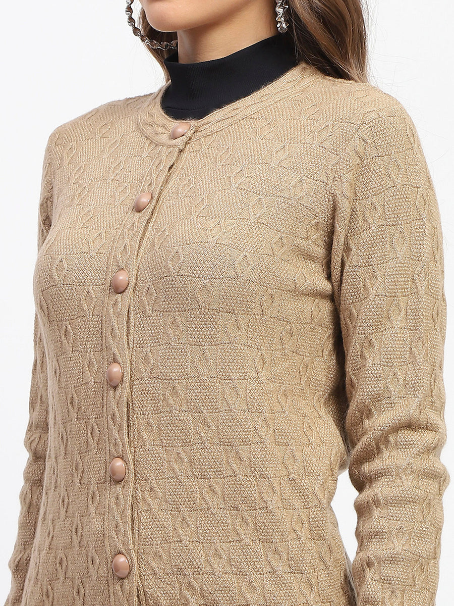 Madame Geometric Pattern Brown Crew Neck Cardigan