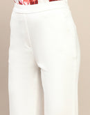 Madame Solid Side Zipper And Pocketed White Trousers