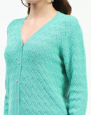 Madame Ribbed Knit Sea Green Button-Up Cardigan