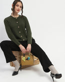 Madame Cable Knit Solid Olive Cardigan