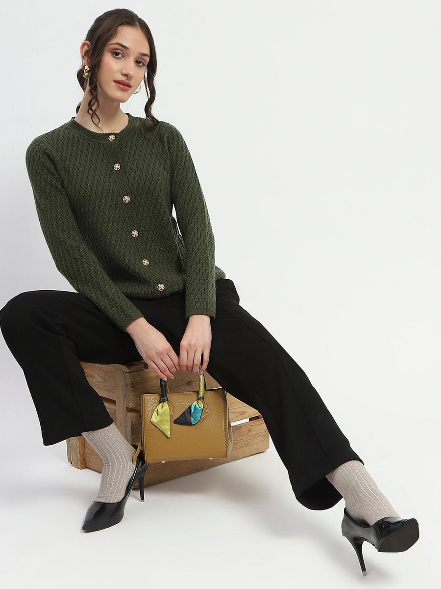 Madame Cable Knit Solid Olive Cardigan