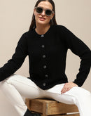 Madame Cable Knit Buttoned Black Cardigan