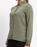 Madame Solid Green Cuff Sleeve Shirt