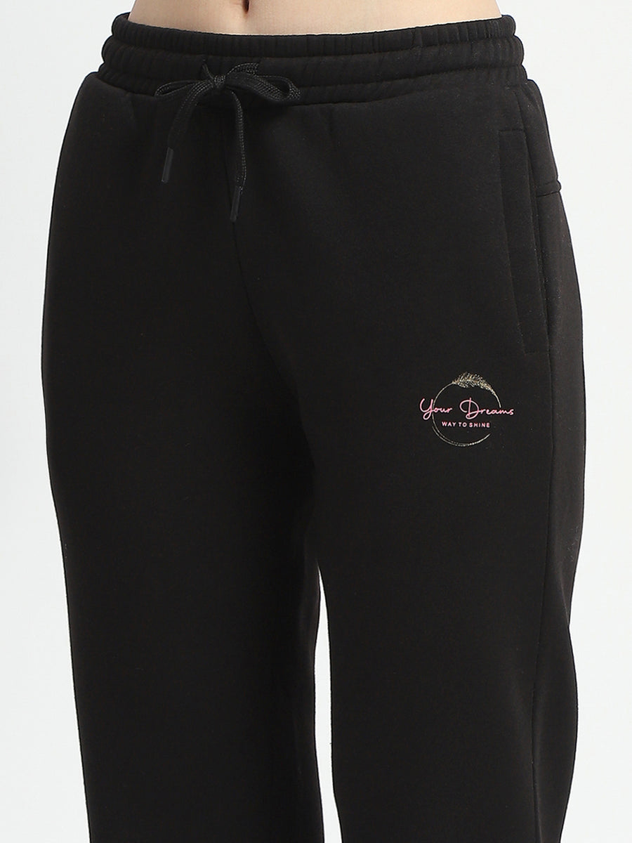 Madame Graphic Detailed Cotton Blend Black Track Bottoms