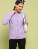 Madame Self Design Buttoned Lilac Cardigan