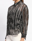 Madame Striped Collared Black Shirt