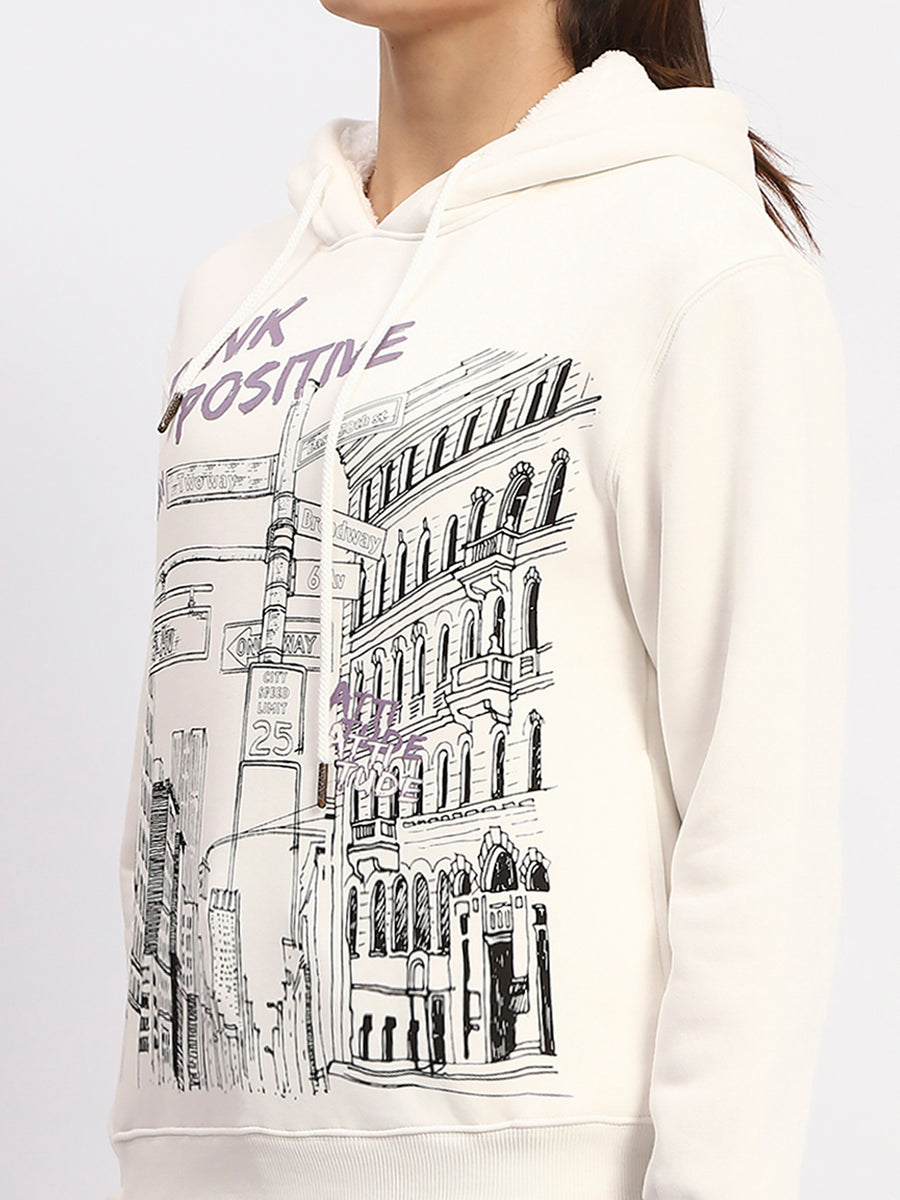 Madame White Graphic Printed Hoodie Sweatshirt