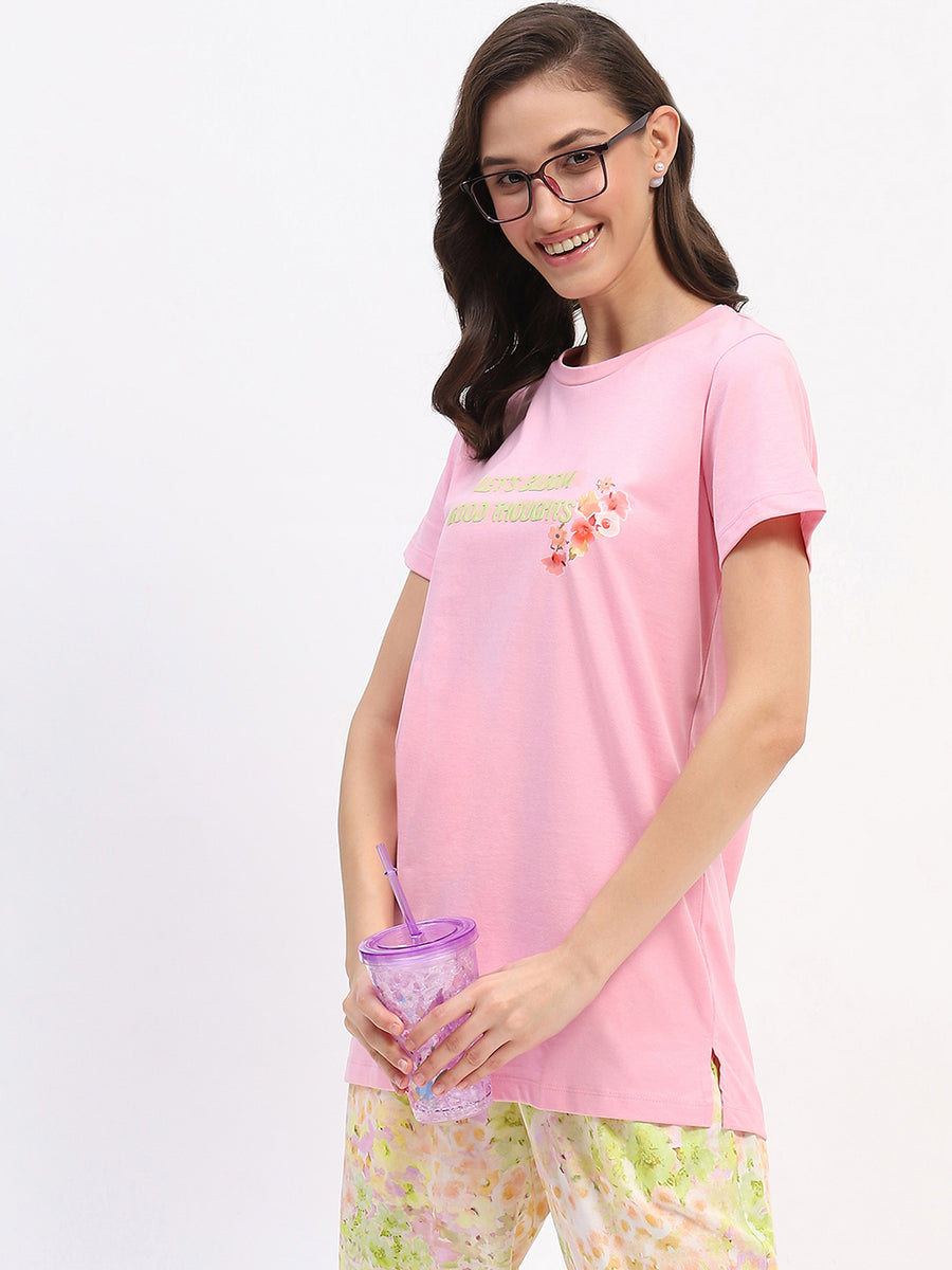 mSECRET Pink Graphic Tee and Floral Print Pajama Set