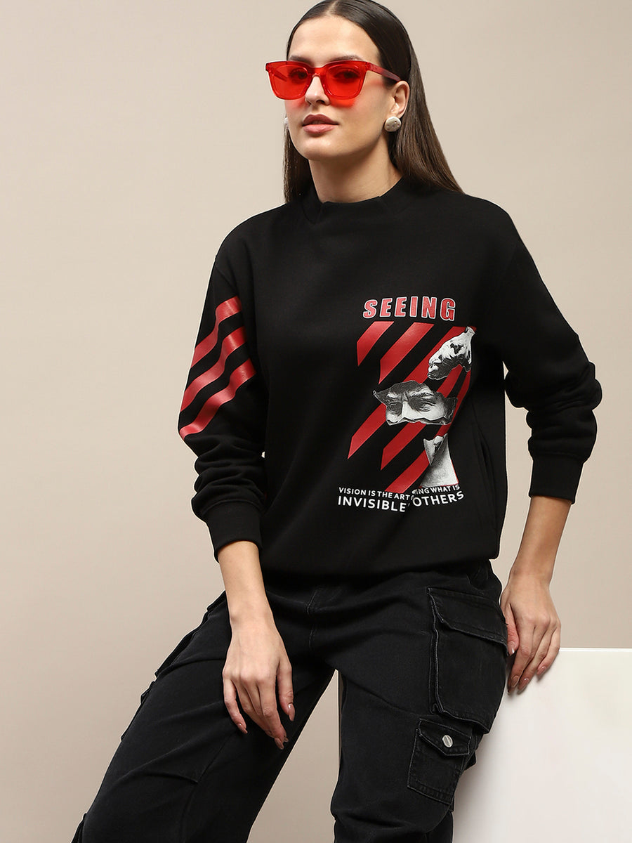 Madame Graphic Print Cotton Blend Black Sweatshirt