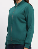 Madame Teal Grab Full-Zip Cotton High Collar Sweatshirt