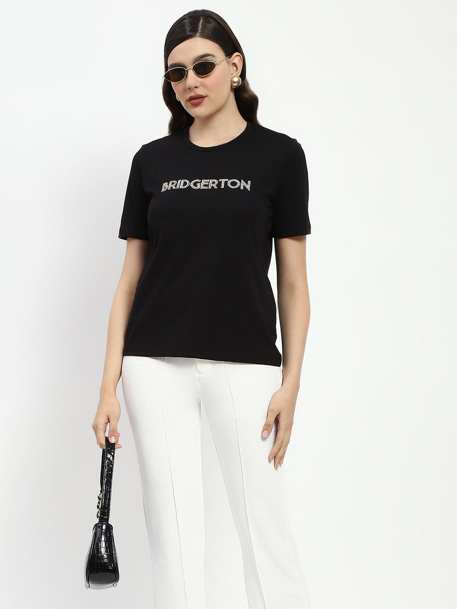 Madame Bridgerton Crystal Embellished Black T-Shirt