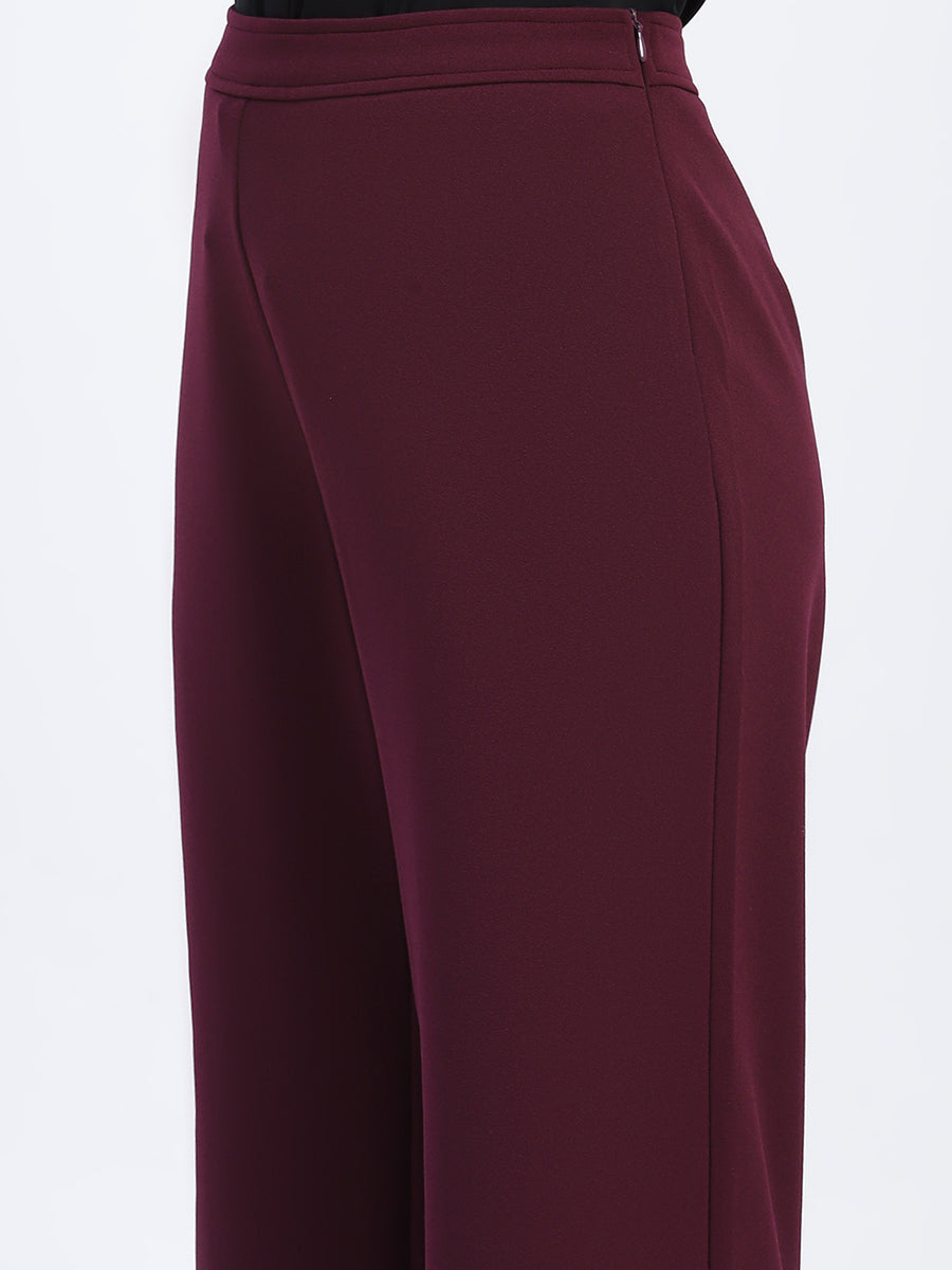 Madame Wide Legged Solid Plum Trousers