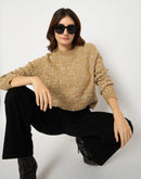 Madame Self Design Crew Neck Brown Sweater